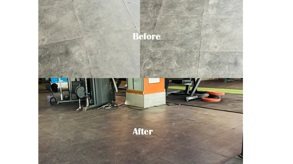 Rubber floor cleaning before and after - Gym cleaning services London